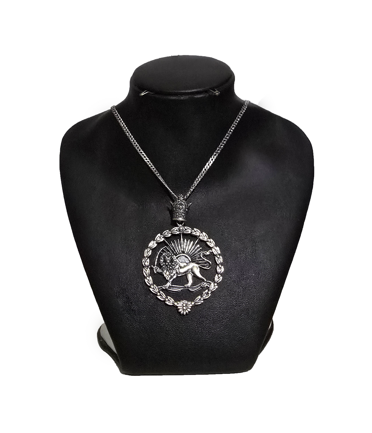 Sterling Silver Shir Khorshid Necklace | Persian Lion Sun Pendant with Pahlavi Crown | Iranian Heritage Jewellery