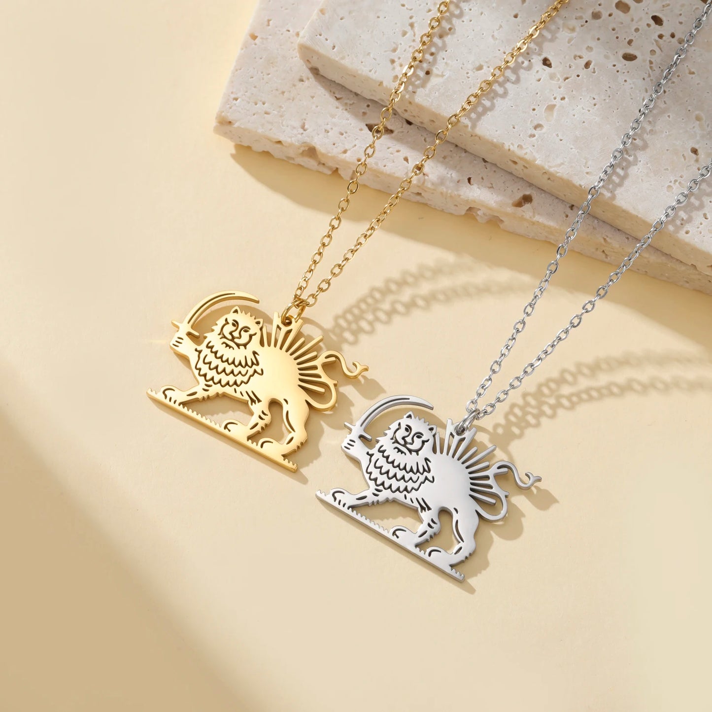 Shir Khorshid Lion & Sun Necklace Stainless Steel