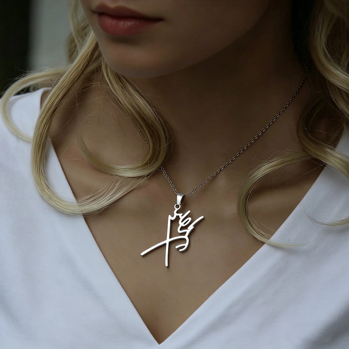 Mohammed Reza Shah Pahlavi Signature Necklace Stainless Steel