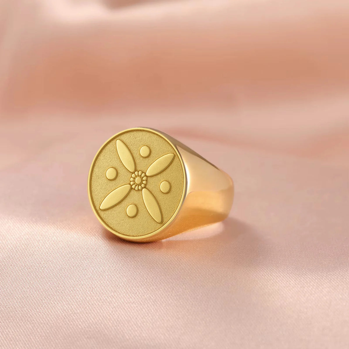 Sasanian Derafsh Kaviani 18K Gold Plated Stainless Steel Engraved Signet Ring