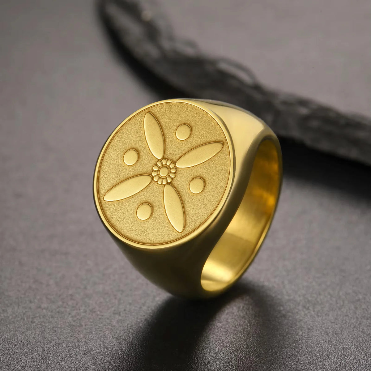 Sasanian Derafsh Kaviani 18K Gold Plated Stainless Steel Engraved Signet Ring