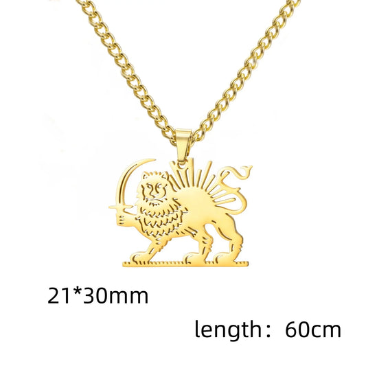 Shir Khorshid Lion & Sun Necklace Stainless Steel