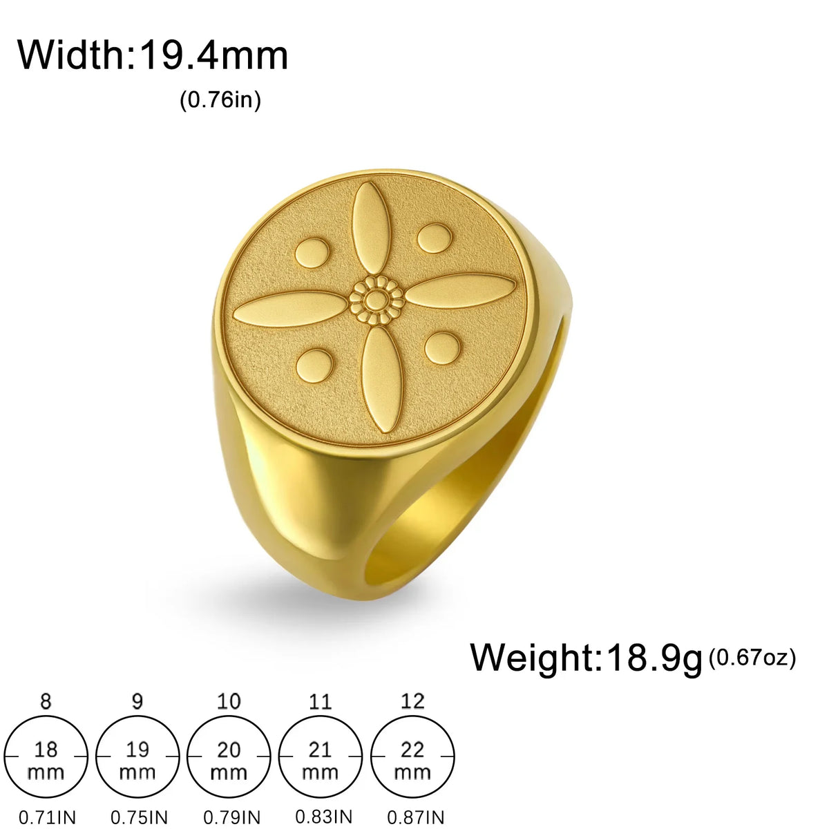 Sasanian Derafsh Kaviani 18K Gold Plated Stainless Steel Engraved Signet Ring