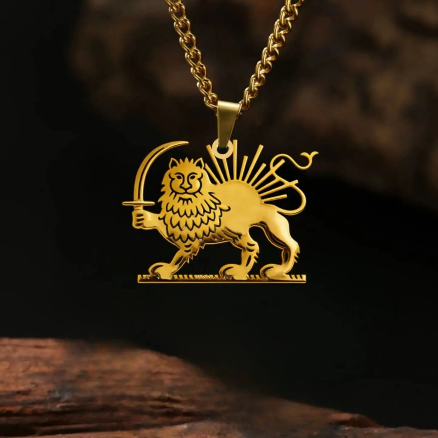 Shir Khorshid Lion & Sun Necklace Stainless Steel