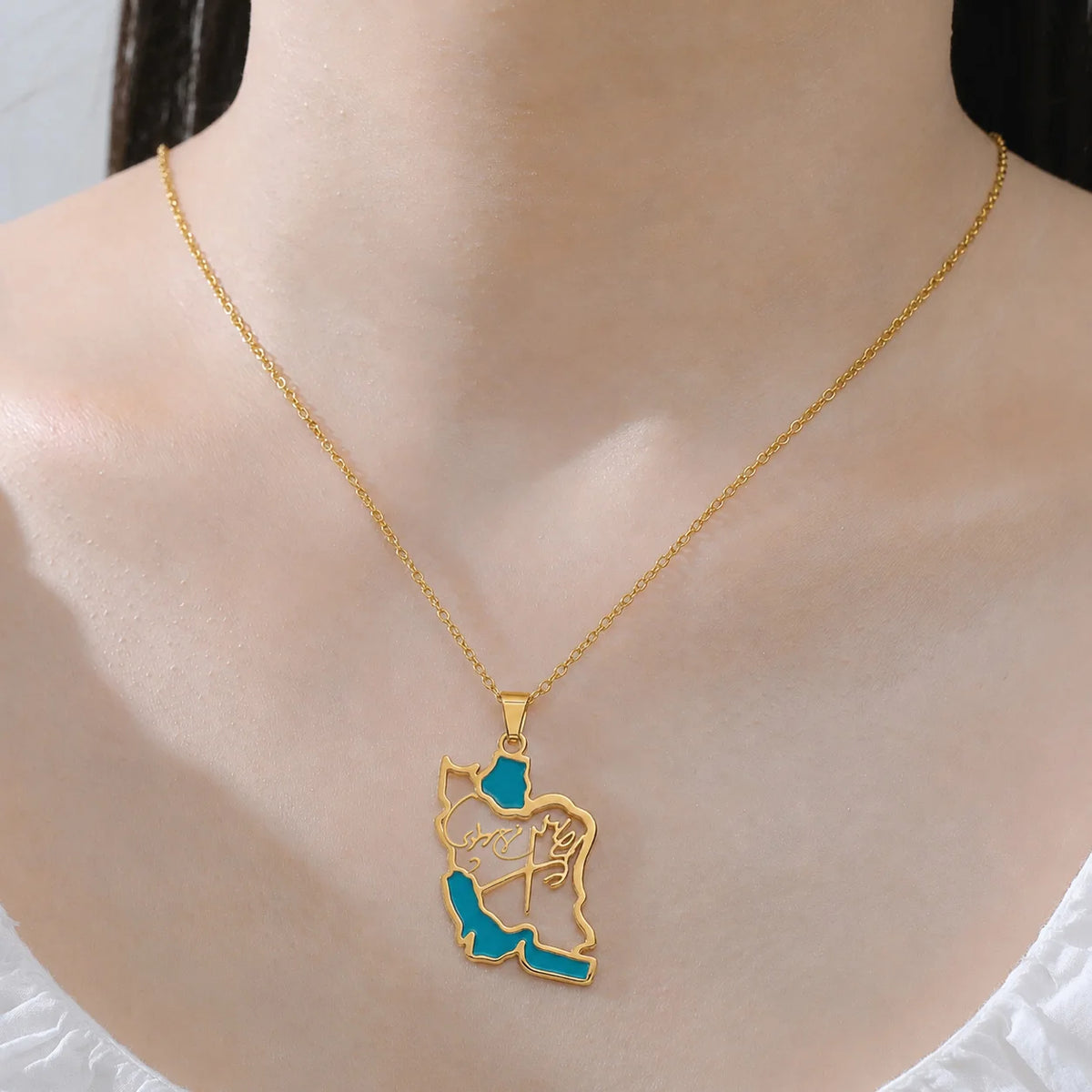 Iran Map Necklace With Mohammad Reza Shah Pahlavi & Queen Farah Signature