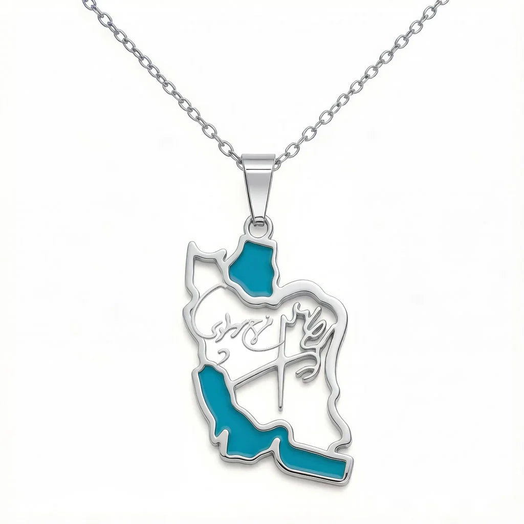 Iran Map Necklace With Mohammad Reza Shah Pahlavi & Queen Farah Signature