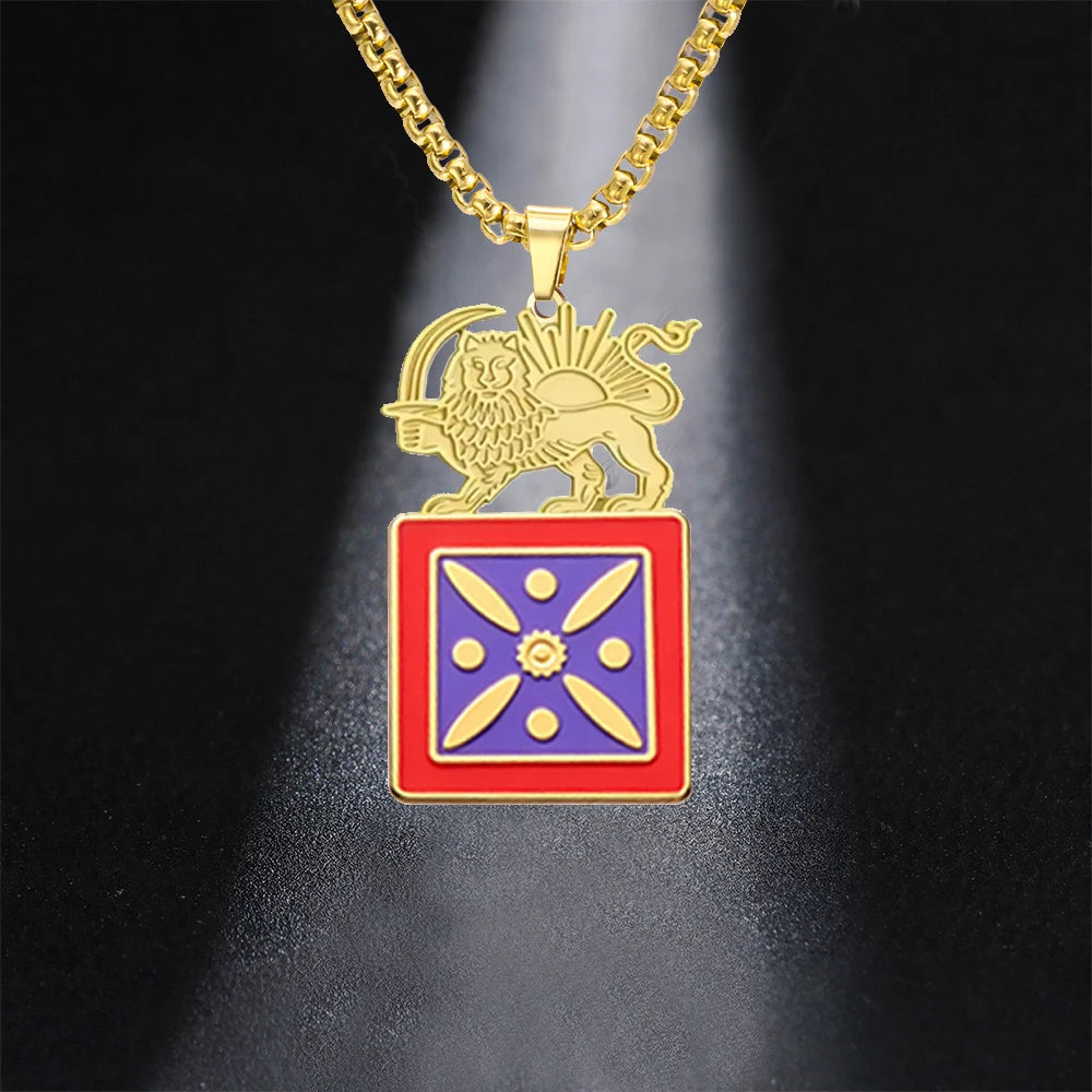 Lion and Sun Derafsh Kaviani Necklace Stainless Steel